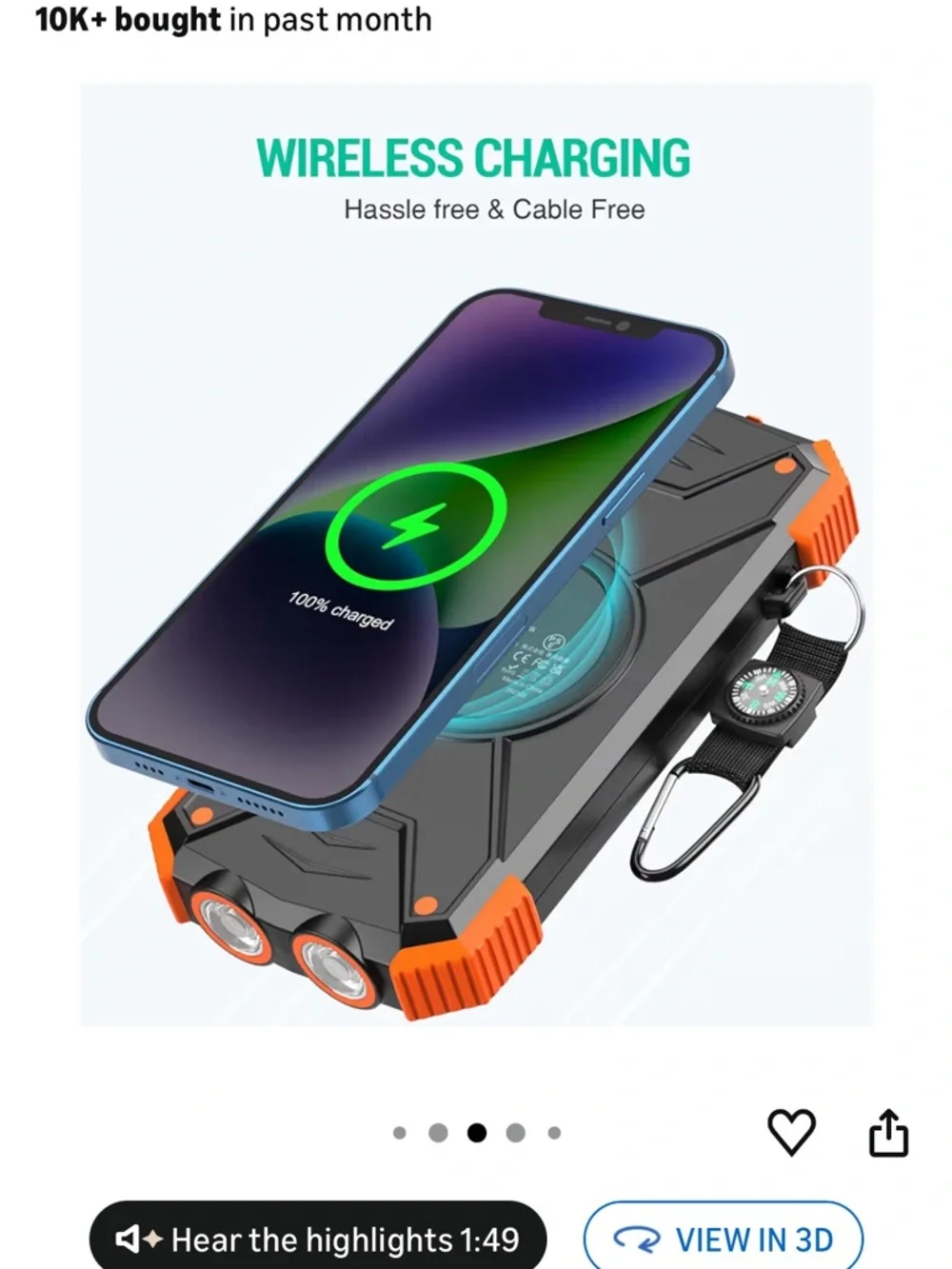 Blavor Solar Power Bank with Wireless Charging - Black & Orange NWT - Picture 2 of 10